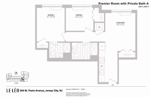 Floor plan for 1 bed, 1 bath, 96 sqft